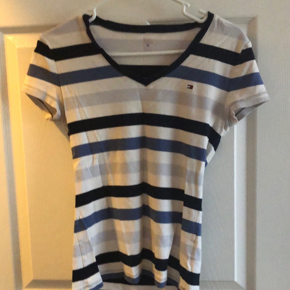 Medium blue striped shirt.